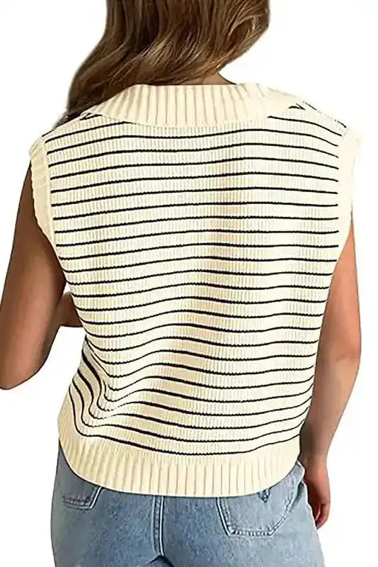 Black Stripe Knit Tank Top - Fashionfitz