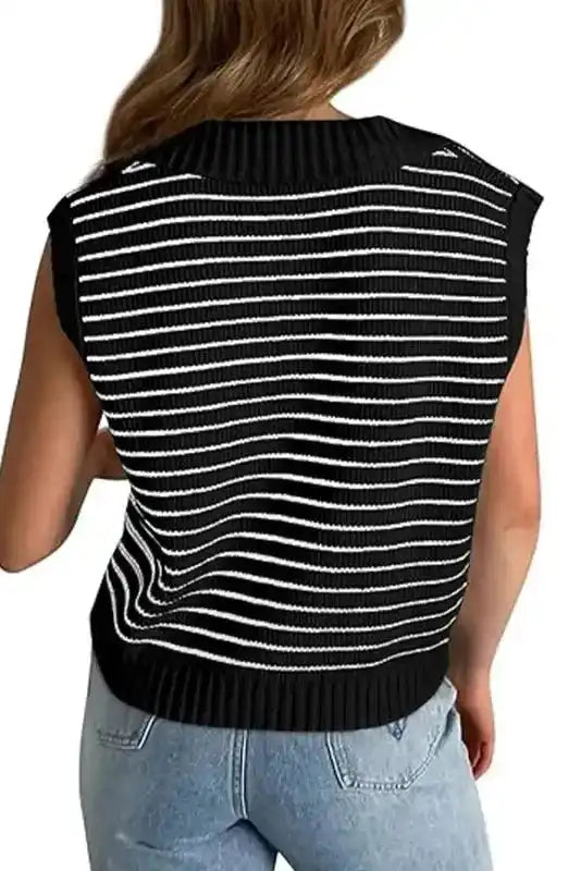 Black Stripe Knit Tank Top - Fashionfitz