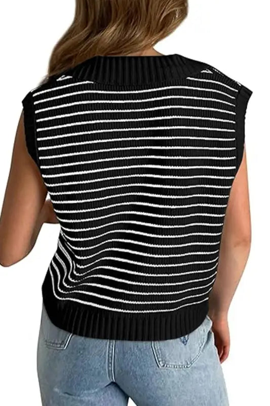 Black stripe knit tank top - sweater vests