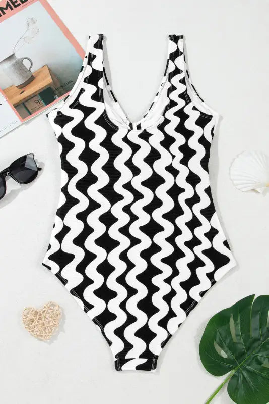 Black stripe one piece swimsuit by fashionfitz