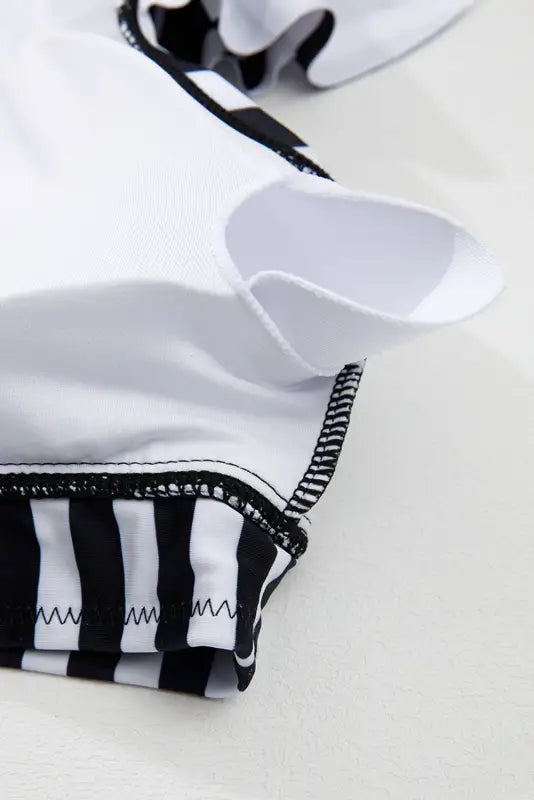 Black stripe plus size high-waist bikini swimwear