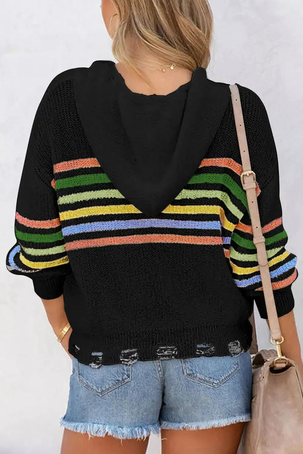 Striped Zip Up Hooded Sweater - Fashionfitz