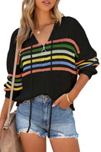 Striped Zip Up Hooded Sweater - Fashionfitz