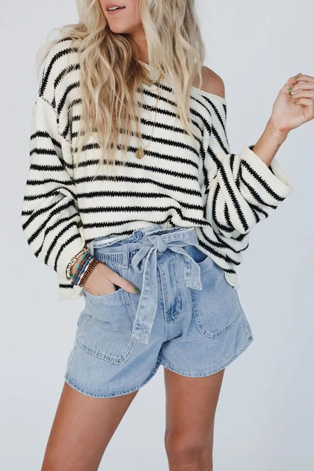 Black striped drop shoulder oversized sweater - s / 60% acrylic + 40% polyamide - sweaters & cardigans