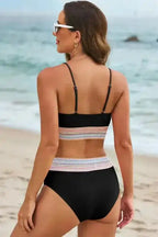 Black Striped High Waist Bikini Swimsuit - Fashionfitz