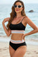 Black striped high waist bikini swimsuit - swimwear/high waisted