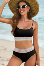 Black Striped High Waist Bikini Swimsuit - Fashionfitz
