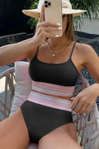 Black Striped High Waist Bikini Swimsuit - Fashionfitz