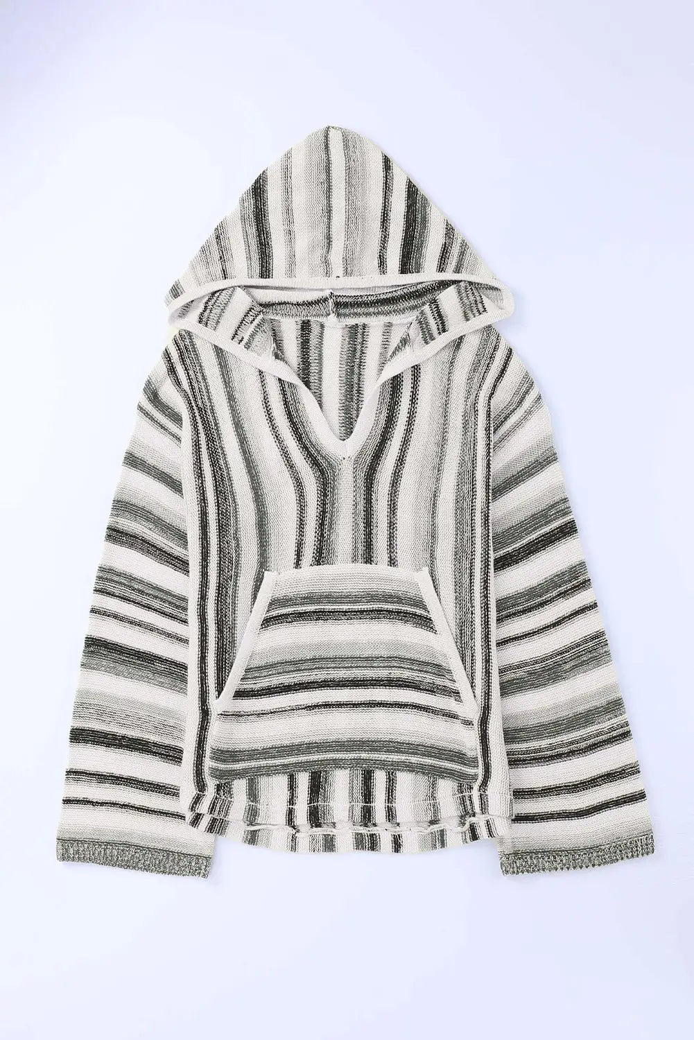 Black striped knit kangaroo pocket hooded sweater - sweaters & cardigans