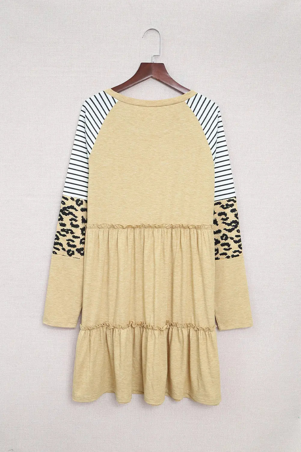 Black striped leopard patchwork long sleeve mini dress - dresses