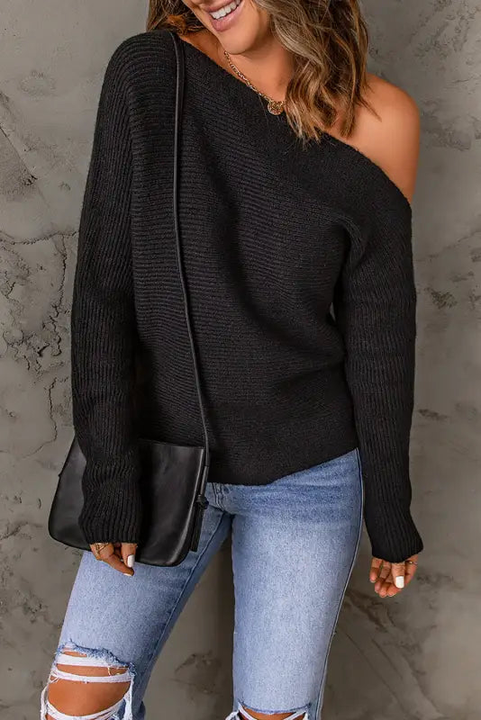 Black striped long sleeve knit sweater - sweaters & cardigans