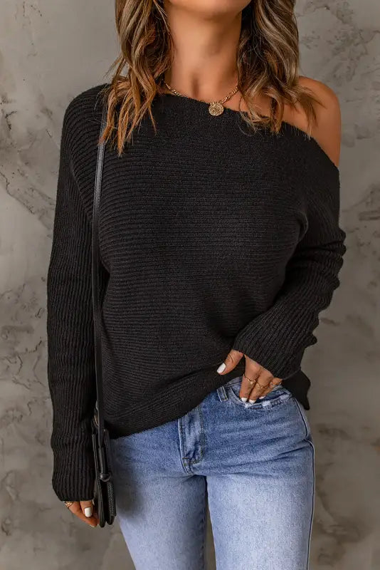 Black striped long sleeve knit sweater - sweaters & cardigans