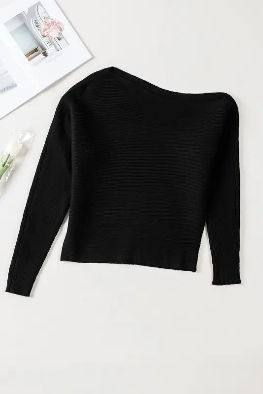 Black striped long sleeve knit sweater - sweaters & cardigans