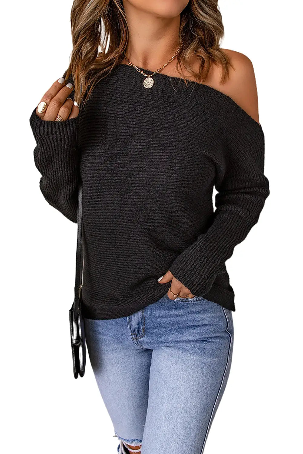 Black striped long sleeve knit sweater - sweaters & cardigans