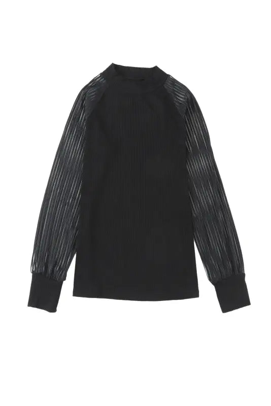 Black striped mesh long sleeve crewneck ribbed top