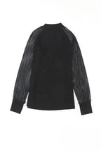 Black Striped Mesh Long Sleeve Crewneck Ribbed Top - Fashionfitz