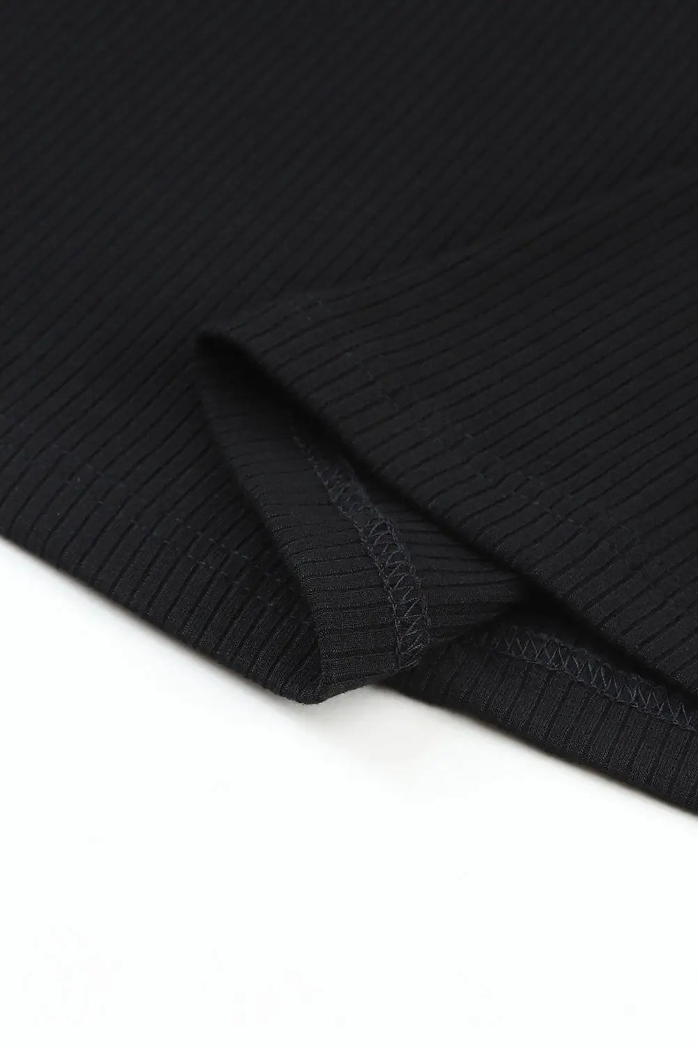 Black striped mesh long sleeve crewneck ribbed top - tops