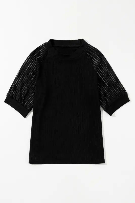 Black striped mesh sleeve t shirt - tops/tops & tees