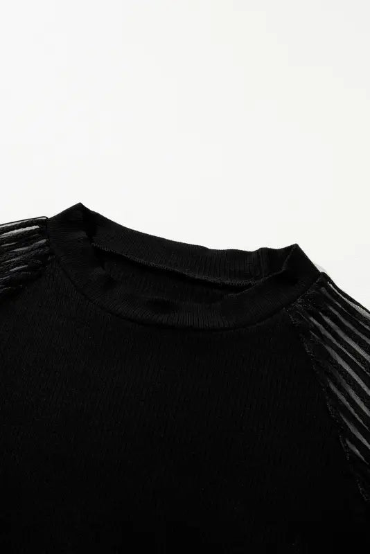 Black striped mesh sleeve t shirt - tops/tops & tees