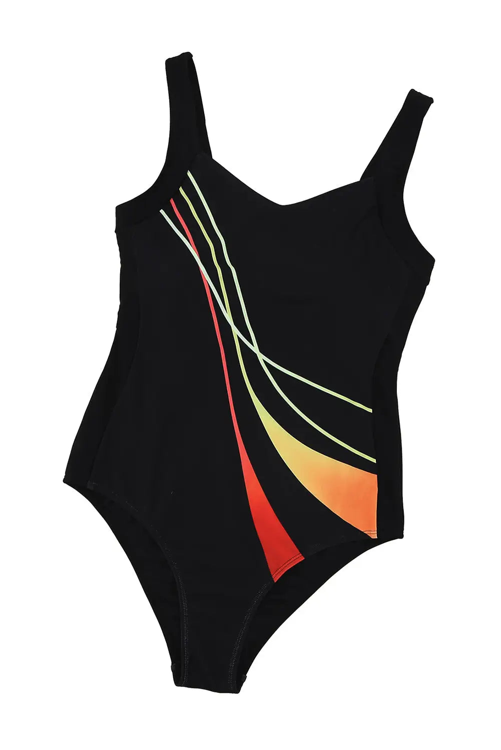Black striped pattern print sleeveless one-piece swimsuit - one piece swimsuits