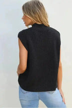 Black Sweater Vest - Solid Color Cable Knit High Neck - Fashionfitz