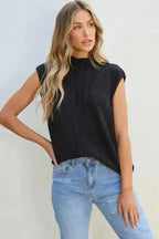 Black Sweater Vest - Solid Color Cable Knit High Neck - Fashionfitz