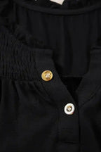 Black Tank Top - Button Split Neck Ruffled Trim - Fashionfitz