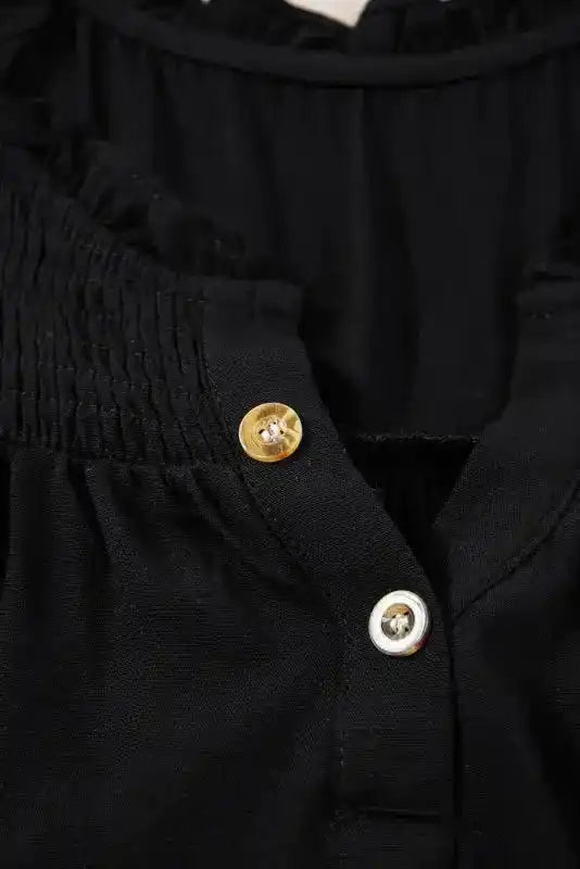 Black Tank Top - Button Split Neck Ruffled Trim - Fashionfitz
