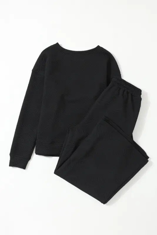 Black textured 2-piece slouchy loungewear set