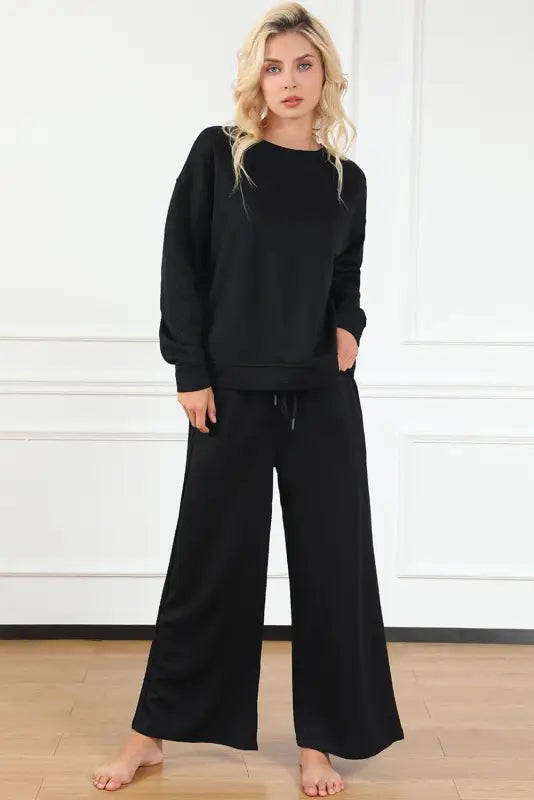 Black textured 2-piece slouchy loungewear set