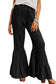 Black textured high waist ruffled bell bottom pants - wide leg