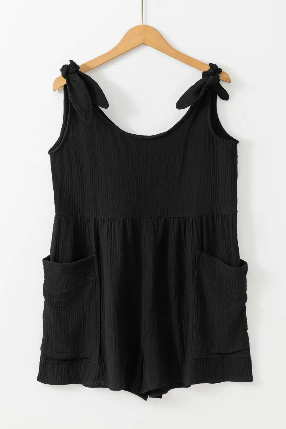 Black textured knotted straps romper - bottoms/jumpsuits & rompers