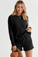 Black textured long sleeve top and drawstring shorts set