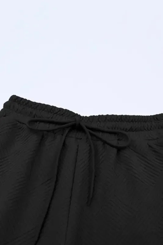 Black Textured Loose Fit T Shirt and Drawstring Pants Set - Fashionfitz