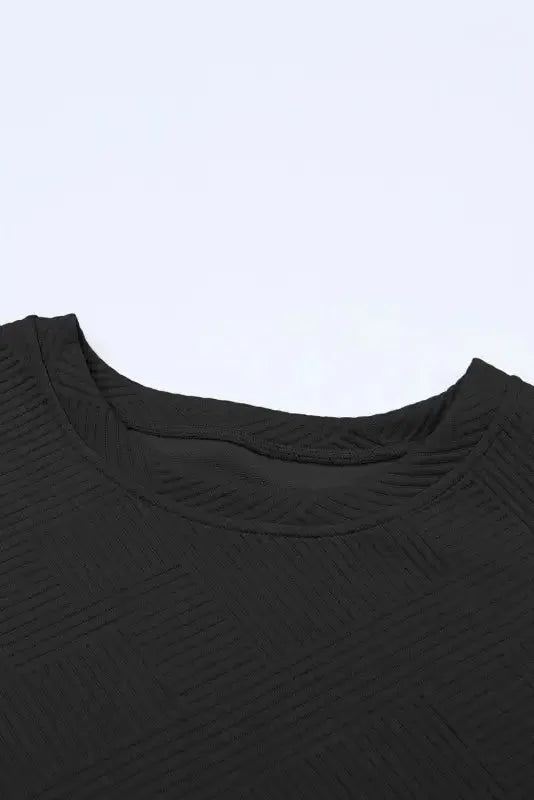 Black Textured Loose Fit T Shirt and Drawstring Pants Set - Fashionfitz