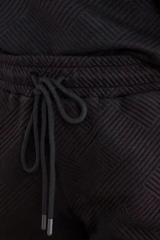 Black Textured Loose Fit T Shirt and Drawstring Pants Set - Fashionfitz