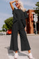 Black textured loose fit t shirt and drawstring pants set - two piece pant sets