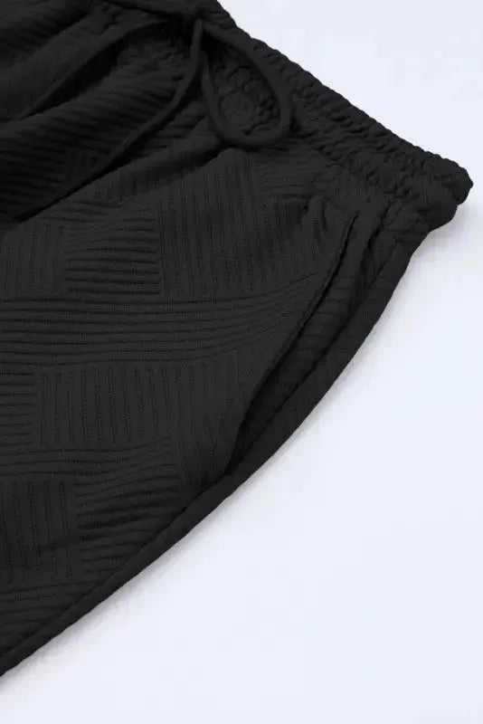 Black Textured Loose Fit T Shirt and Drawstring Pants Set - Fashionfitz