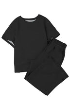 Black Textured Loose Fit T Shirt and Drawstring Pants Set - Fashionfitz