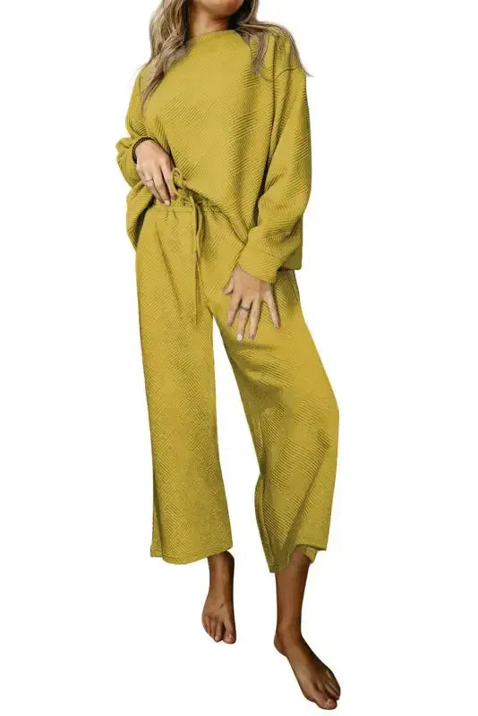 Black Textured Loose Fit T Shirt and Drawstring Pants Set - Fashionfitz