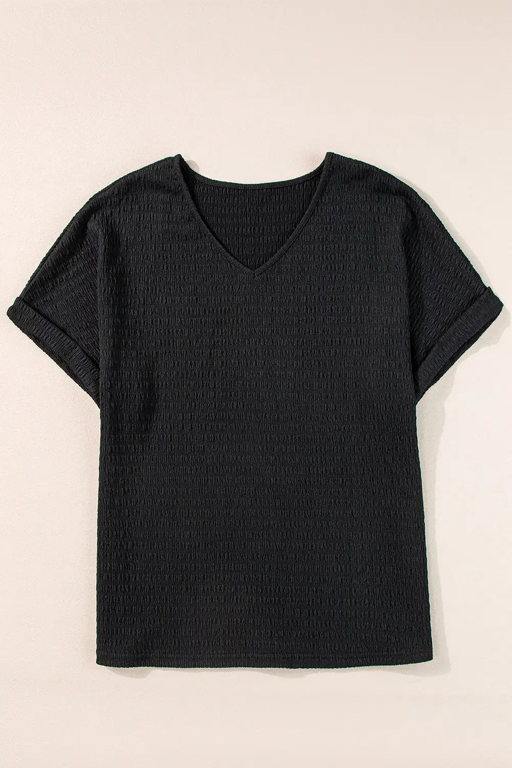 Black textured short sleeve v neck tee - tops/tops & tees
