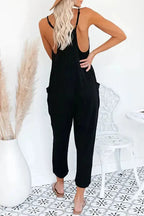 Black Textured Sleeveless V-Neck Pocketed Casual Jumpsuit - Fashionfitz