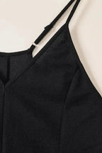 Black Textured Sleeveless V-Neck Pocketed Casual Jumpsuit - Fashionfitz