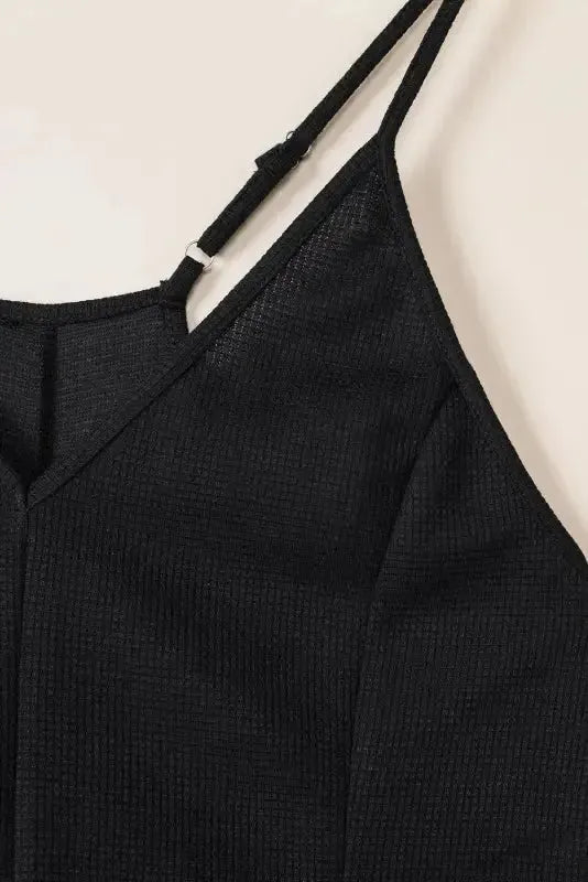 Black Textured Sleeveless V-Neck Pocketed Casual Jumpsuit - Fashionfitz