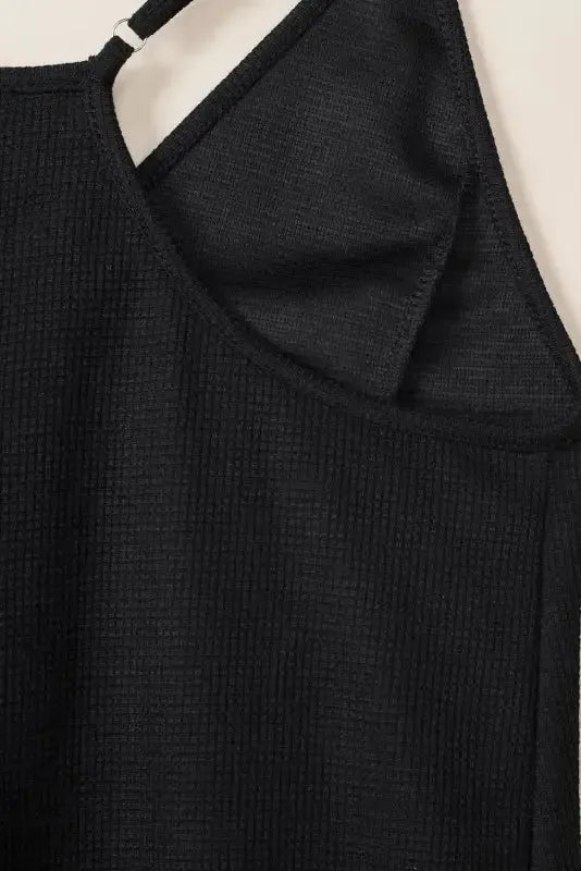 Black Textured Sleeveless V-Neck Pocketed Casual Jumpsuit - Fashionfitz