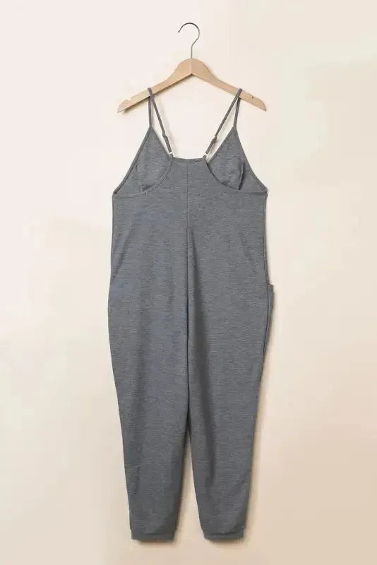 Black Textured Sleeveless V-Neck Pocketed Casual Jumpsuit - Fashionfitz