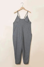 Black Textured Sleeveless V-Neck Pocketed Casual Jumpsuit - Fashionfitz