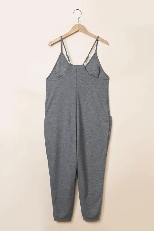 Black textured sleeveless v-neck pocketed casual jumpsuit - jumpsuits & rompers