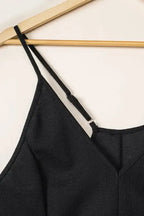 Black Textured Sleeveless V-Neck Pocketed Casual Jumpsuit - Fashionfitz