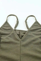 Black Textured Sleeveless V-Neck Pocketed Casual Jumpsuit - Fashionfitz